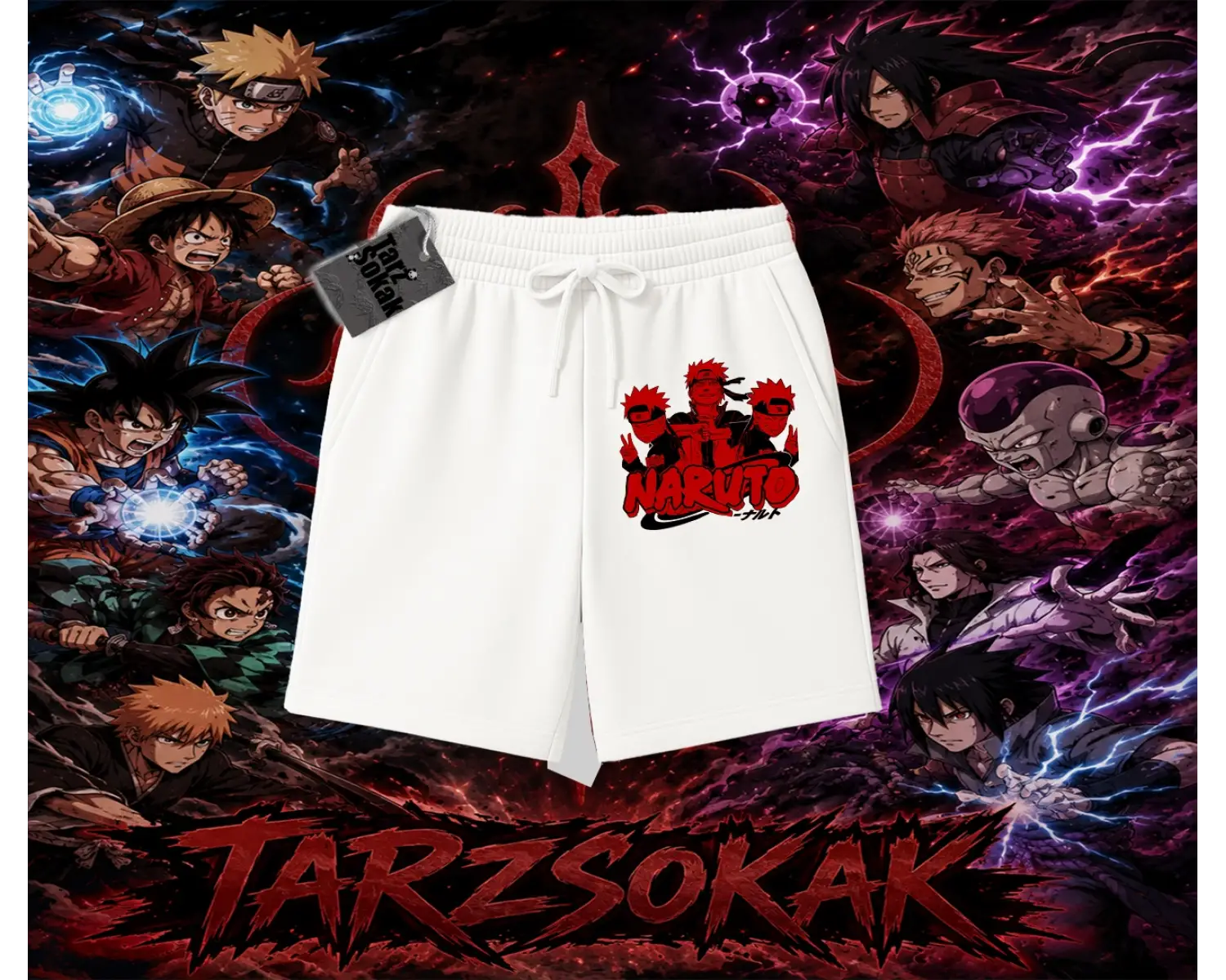 Naruto Uzumaki Premium Anime Unisex Şort Beyaz