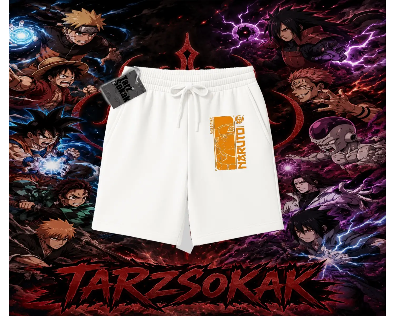 Naruto Uzumaki Premium Anime Unisex Şort Beyaz