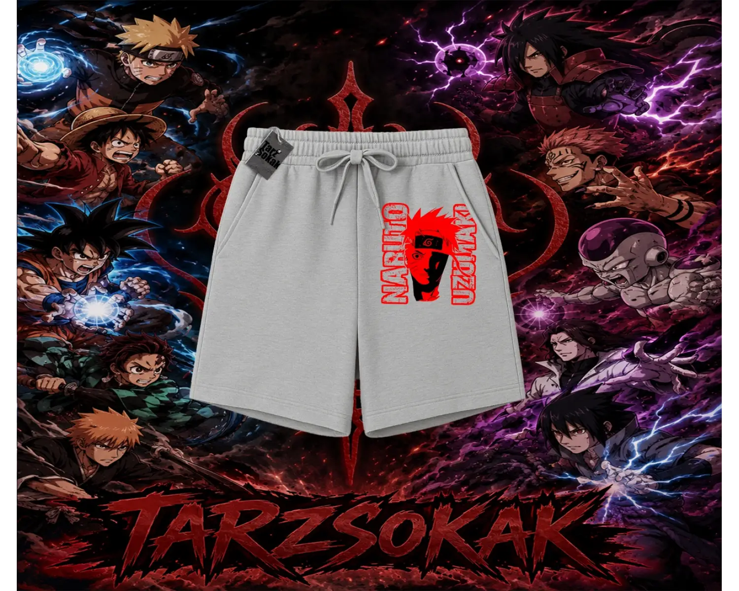 Naruto Uzumaki Premium Anime Unisex Şort Beyaz