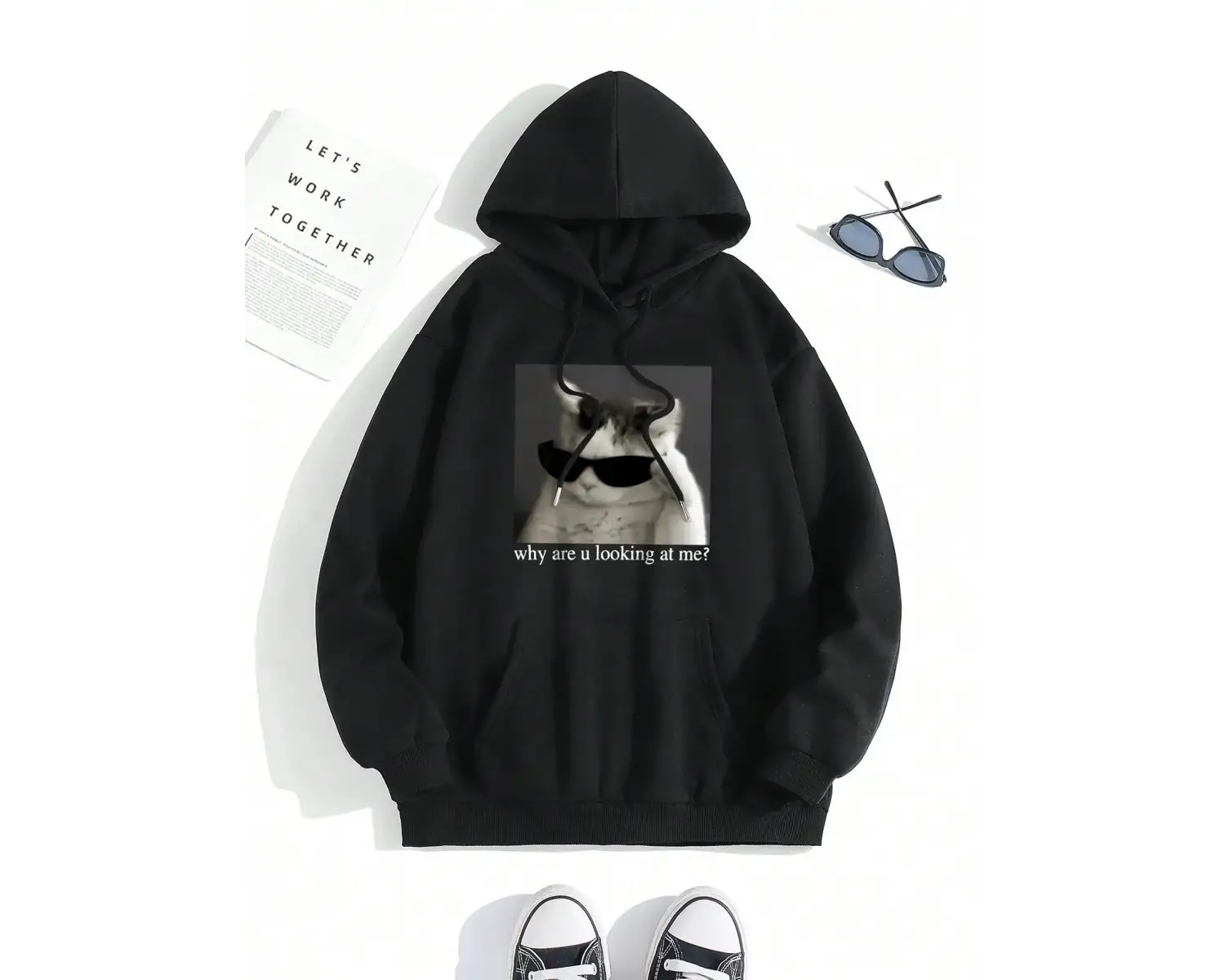 Neden benimle bakıyorsun? Baskı Hoody Erkekler Moda Rahat Kazak Basit Gevşek Kapşonlu Sonbaha