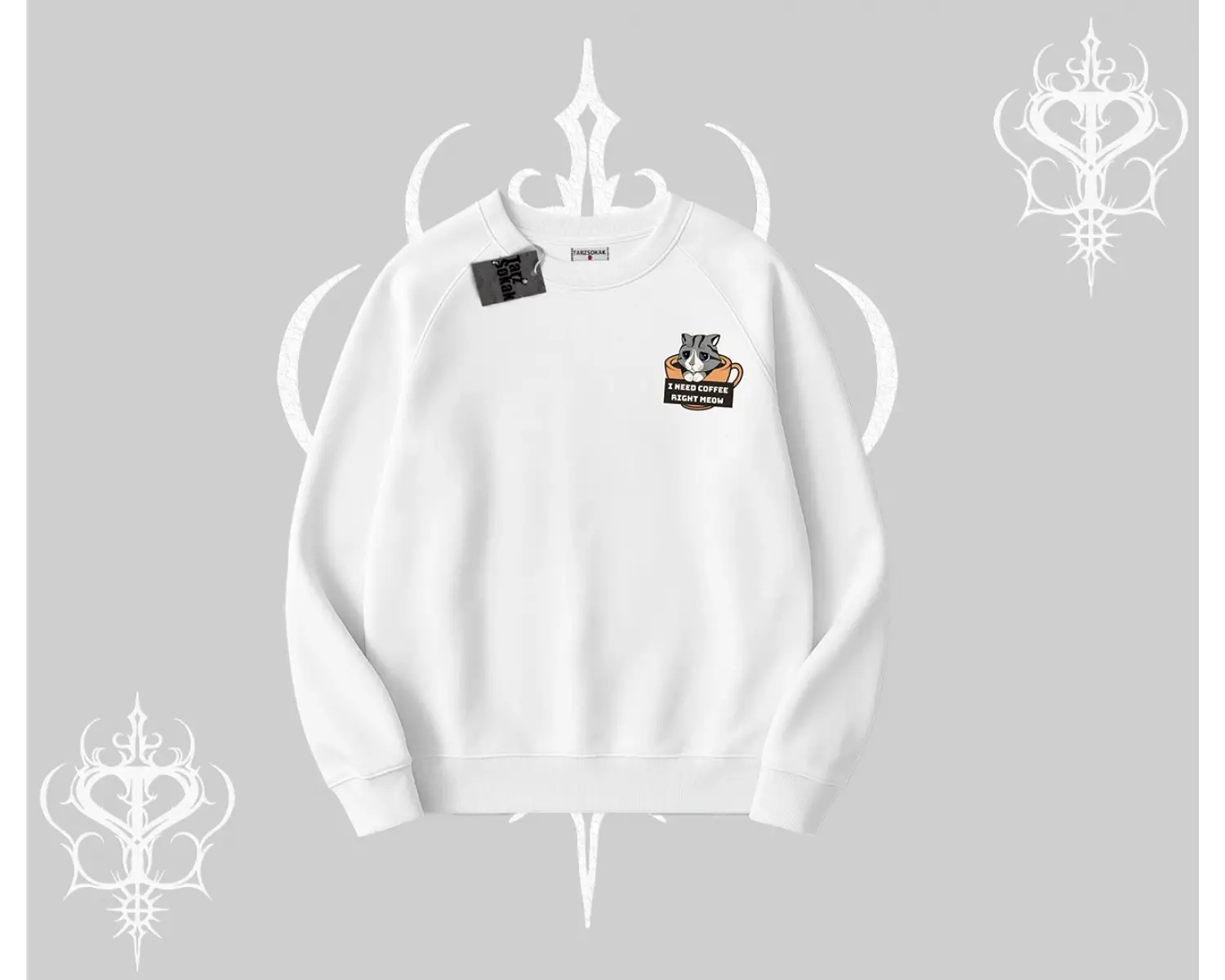 Need Coffee Right Meow Yazılı Kedi Baskılı Biskilet Sweatshirt