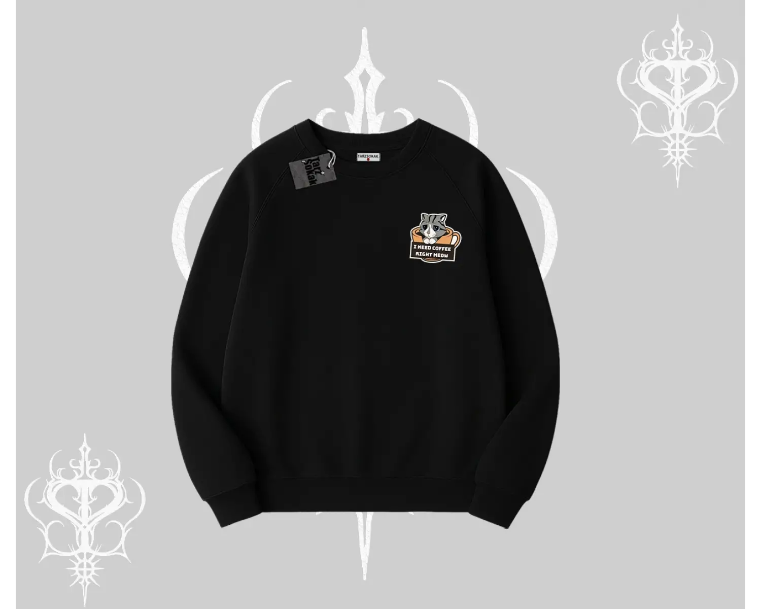 Need Coffee Right Meow Yazılı Kedi Baskılı Biskilet Sweatshirt