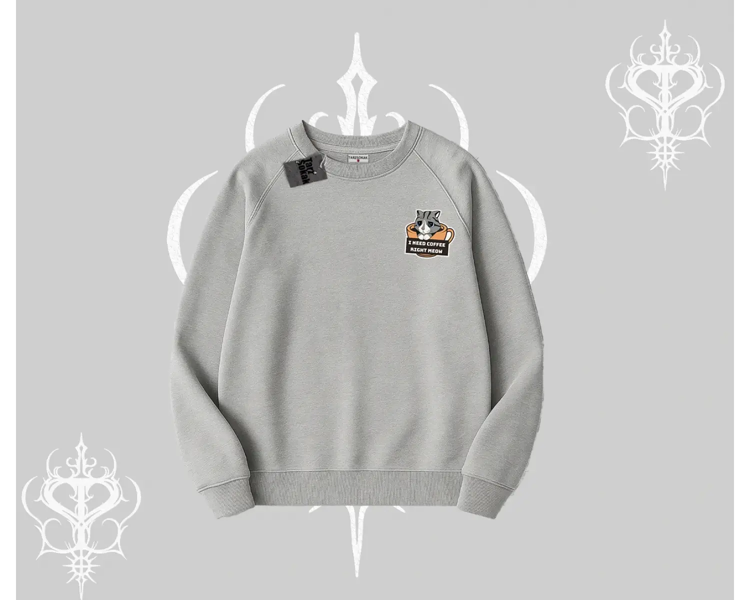 Need Coffee Right Meow Yazılı Kedi Baskılı Biskilet Sweatshirt