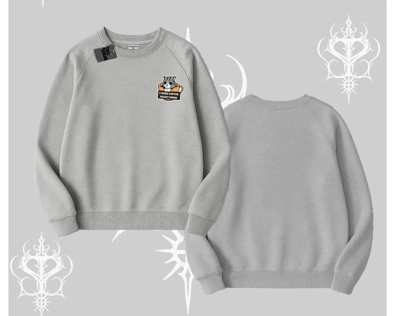 Need Coffee Right Meow Yazılı Kedi Baskılı Biskilet Sweatshirt