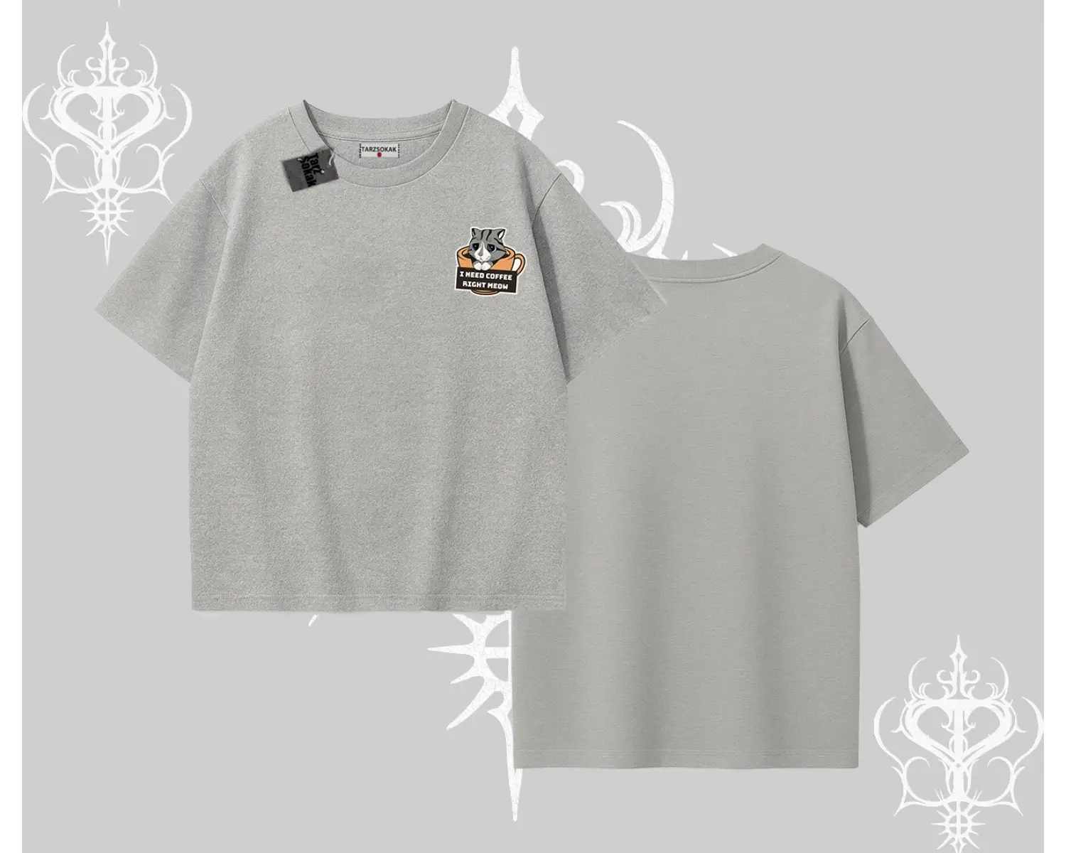 Need Coffee Right Meow Yazılı Kedi Baskılı Oversize Tshirt