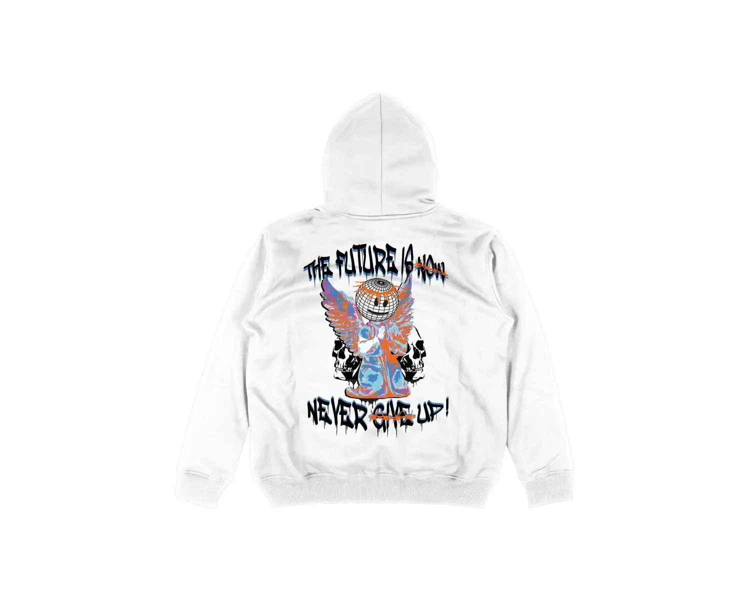 Never Give Up Beyaz Oversize Unisex Kapüşonlu Sweatshirt Hoodie