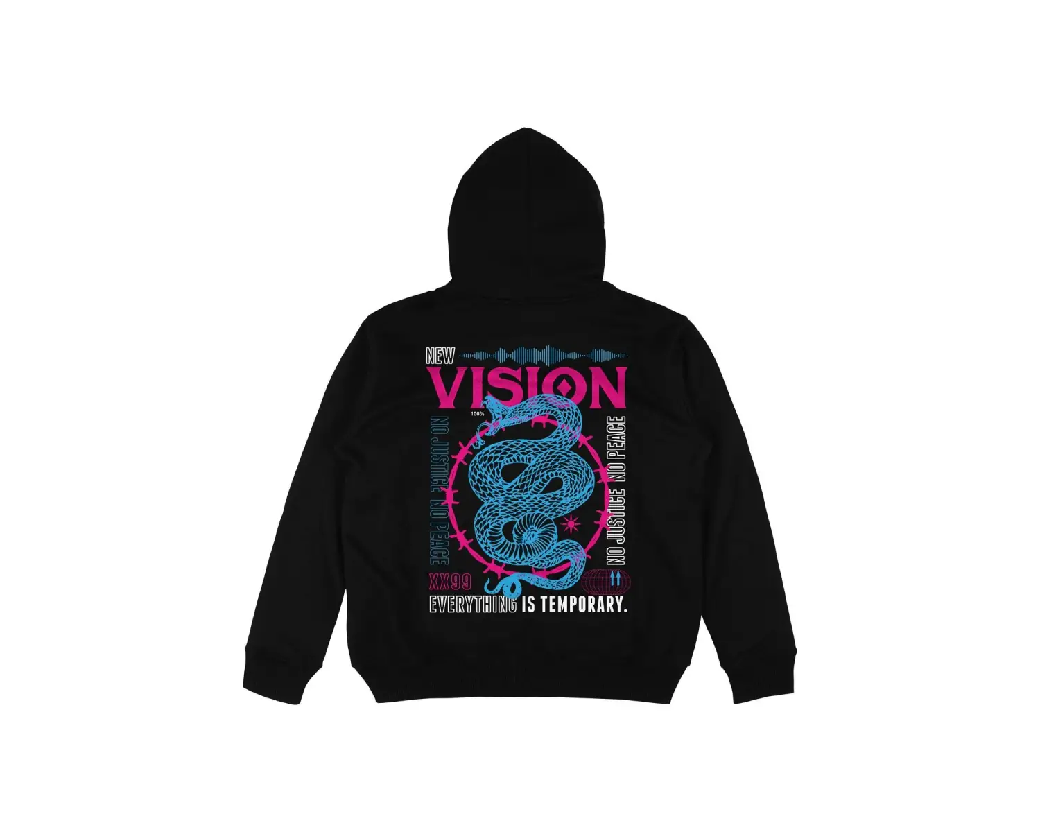 New Vision Siyah Oversize Unisex Kapüşonlu Sweatshirt Hoodie