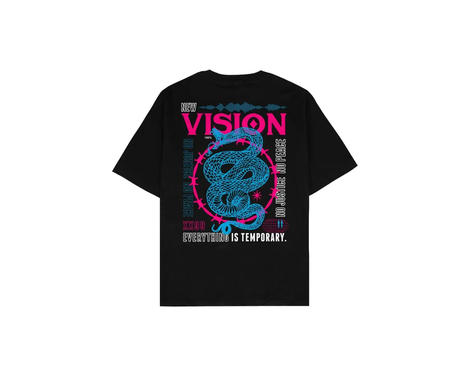 New Vision Siyah Oversize Unisex T-shirt
