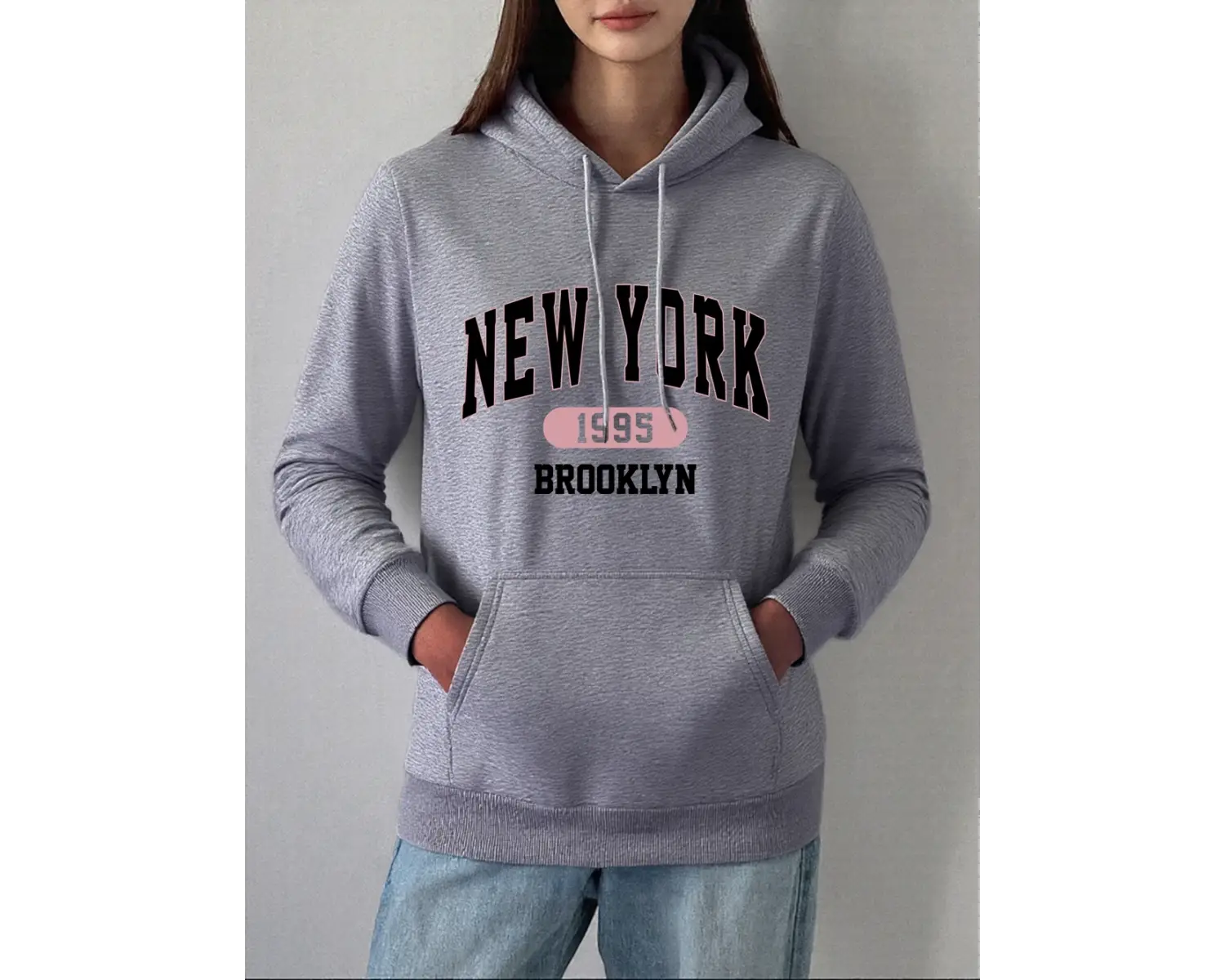 New York 1995 Brooklyn Baskılar Hoodie Kadın Kış Polar Sıcak Kazak Temelleri Cep Kazak Rahat