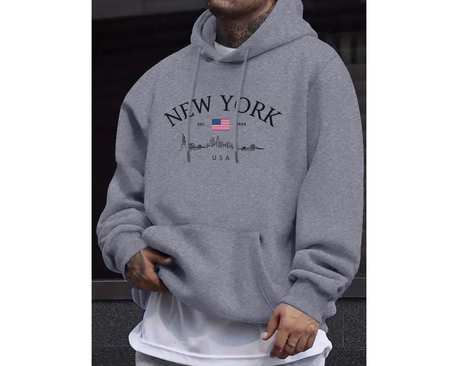 New York ABD Baskı Erkek Polar Temel Giysiler Sokak Giyimi O-Yaka Sonbahar Kazak Günlük Bol K