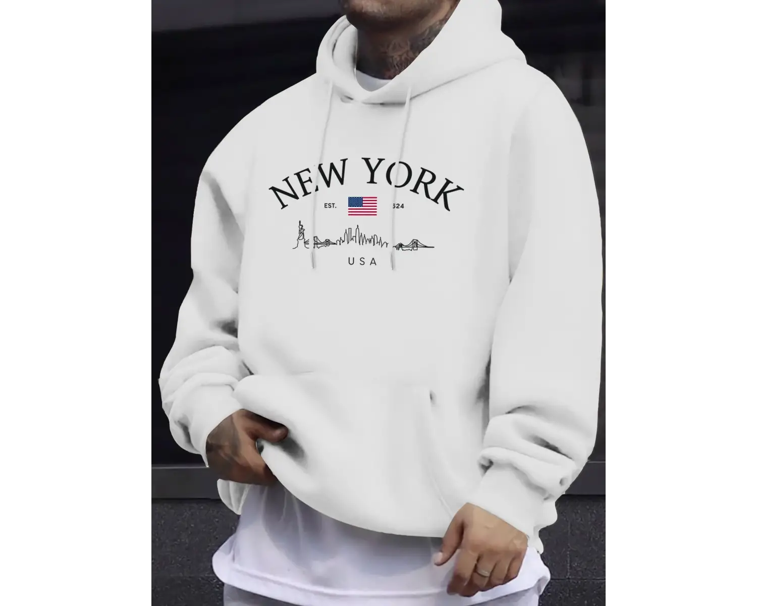 New York ABD Baskı Erkek Polar Temel Giysiler Sokak Giyimi O-Yaka Sonbahar Kazak Günlük Bol K