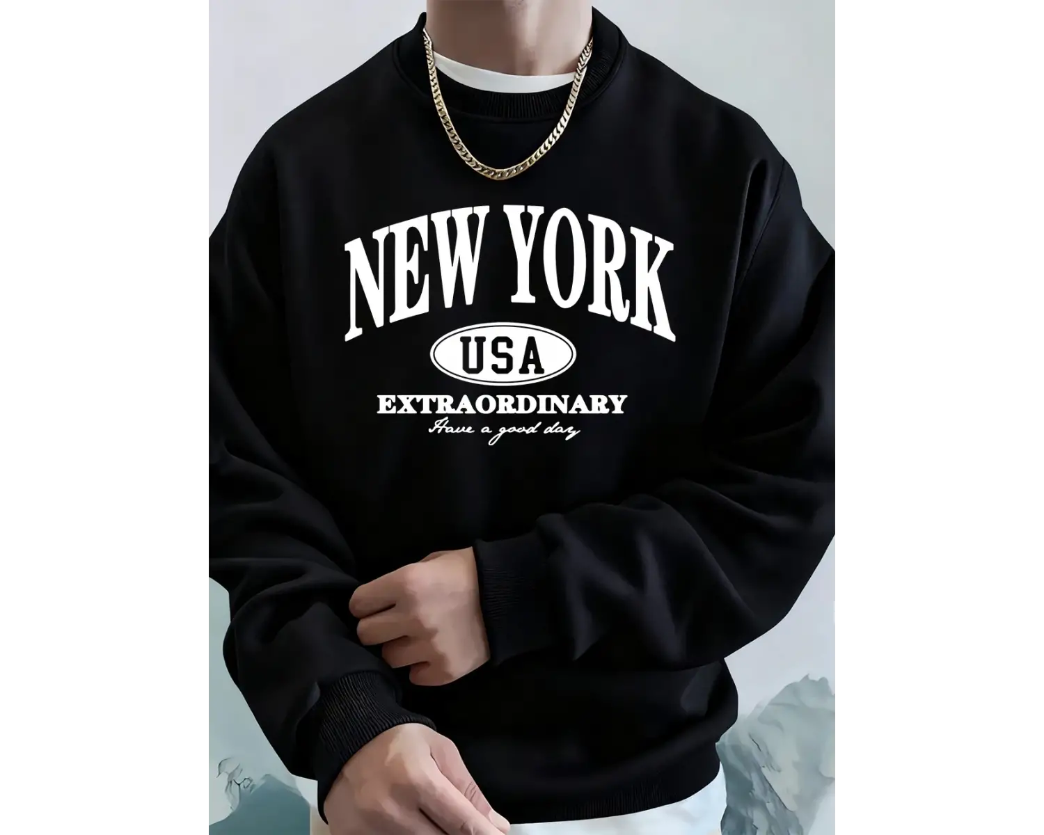 New York ABD Baskılı Erkek Tişörtü Kış Büyük Boy Kapüşonlular Hip Hop Bisiklet Yaka Polar Sıc