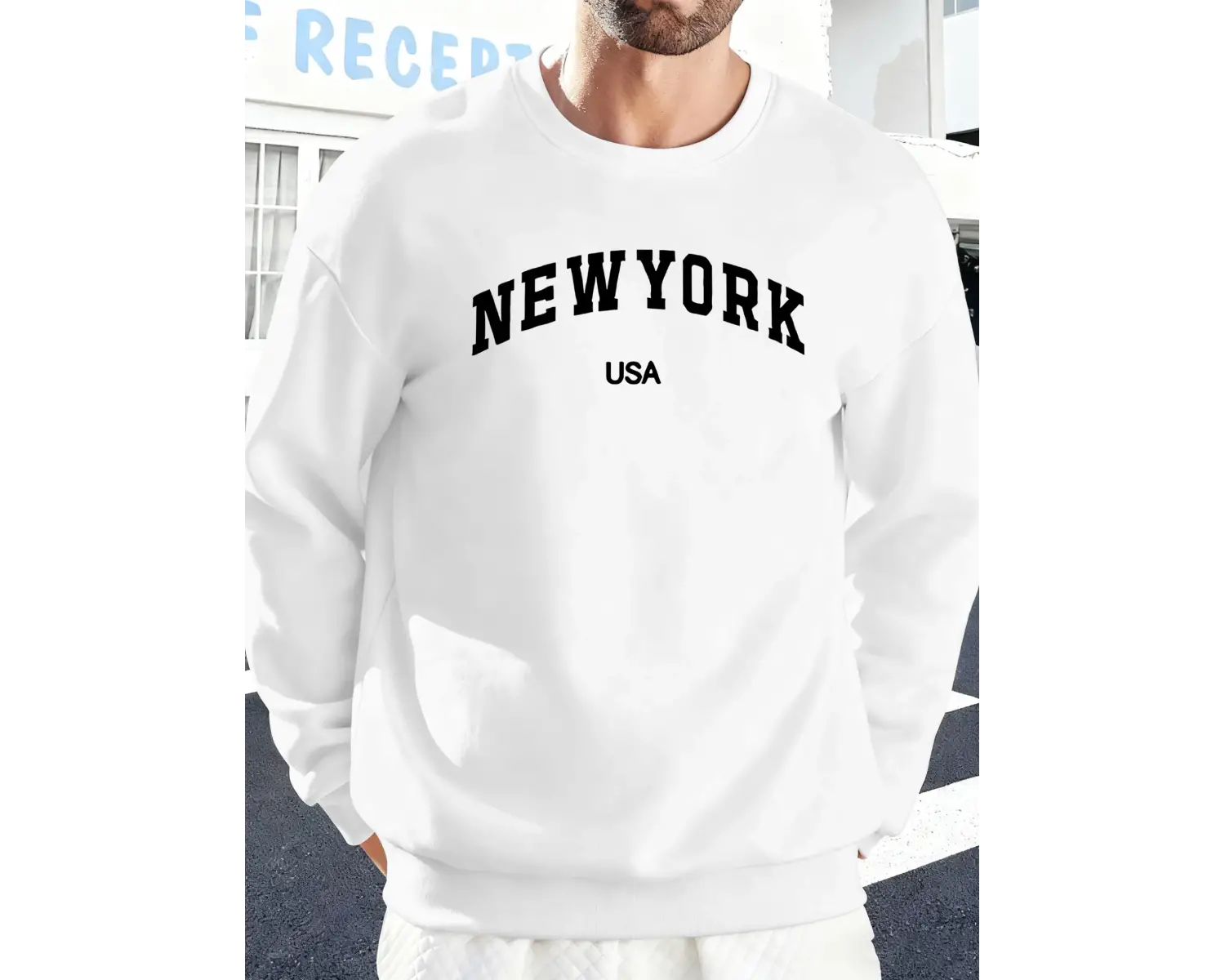 New York ABD Baskılı Erkekler İçin O-Yaka Moda Kazakları Polar Sonbahar Sweatshirt Sokak Günl
