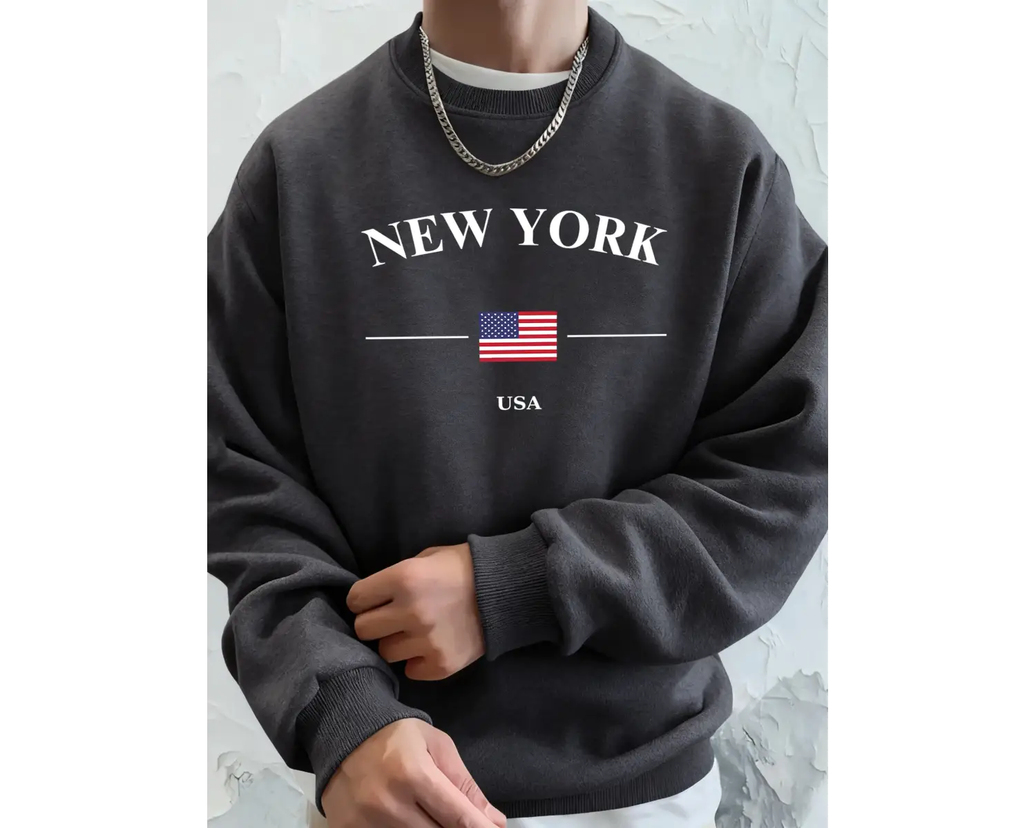 New York ABD Bayrağı Baskılı Erkek Polar Kapüşonlular Spor Günlük Hoody Bisiklet Yaka Cepli S