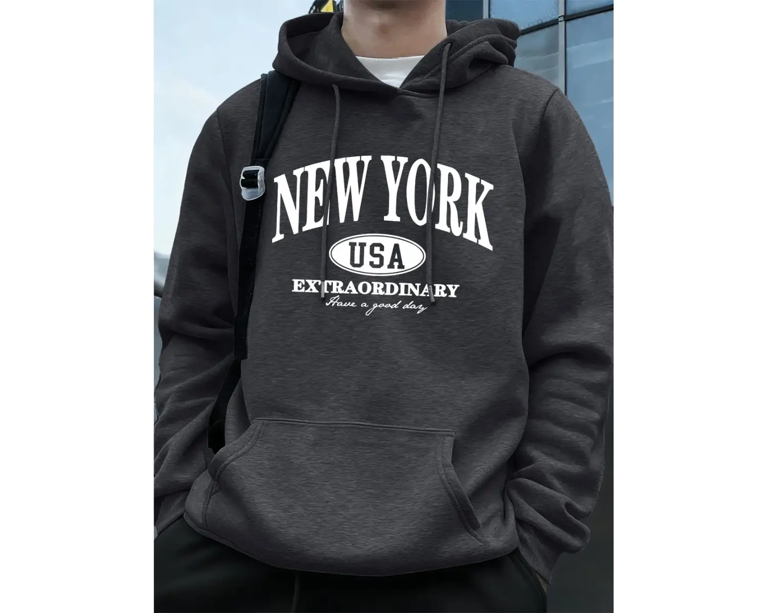 New York ABD Kelimeler Baskılı Erkek Sweatshirtleri Kışlık Oversize Kapüşonlu Üstler Spor Cep