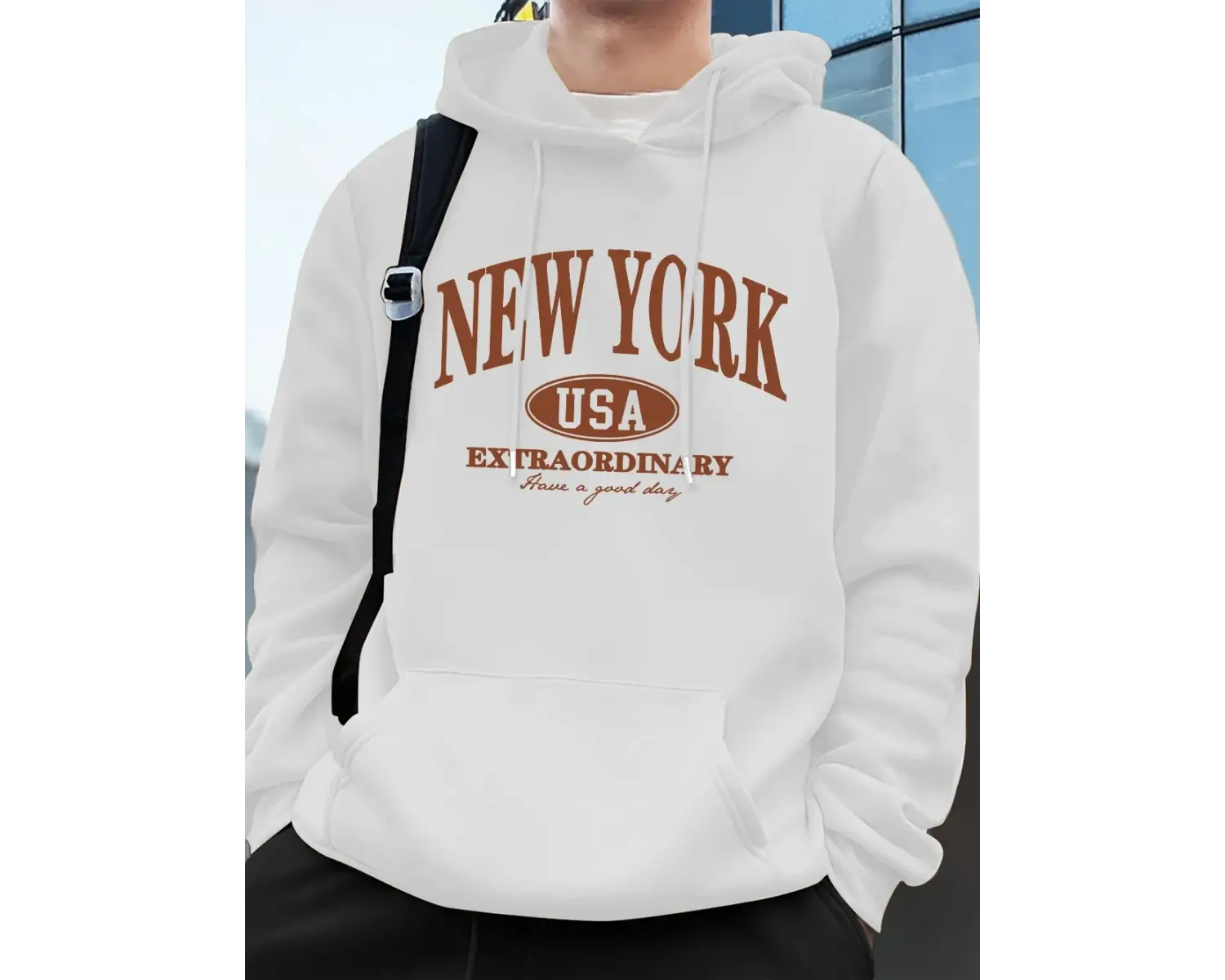 New York ABD Kelimeler Baskılı Erkek Sweatshirtleri Kışlık Oversize Kapüşonlu Üstler Spor Cep