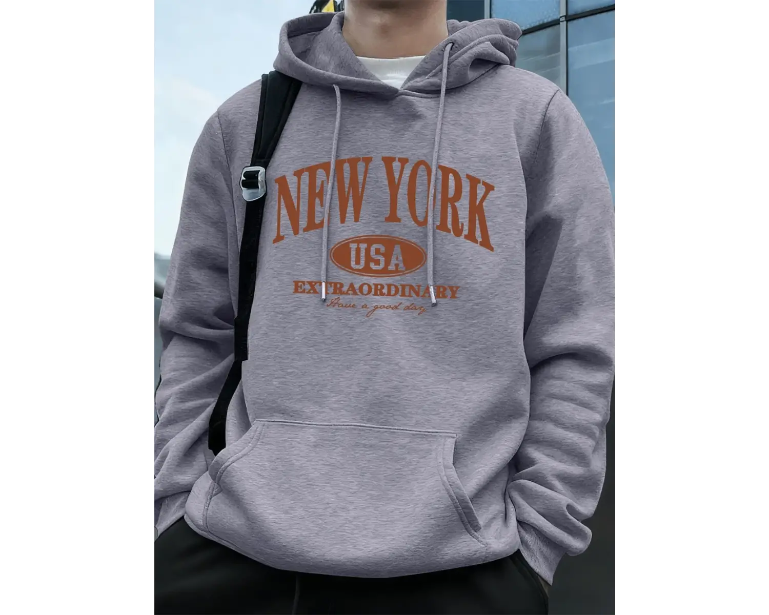 New York ABD Kelimeler Baskılı Erkek Sweatshirtleri Kışlık Oversize Kapüşonlu Üstler Spor Cep