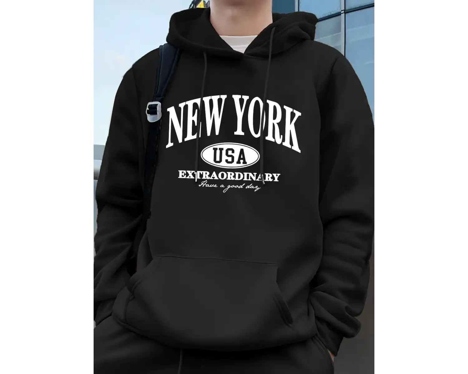 New York ABD Kelimeler Baskılı Erkek Sweatshirtleri Kışlık Oversize Kapüşonlu Üstler Spor Cep