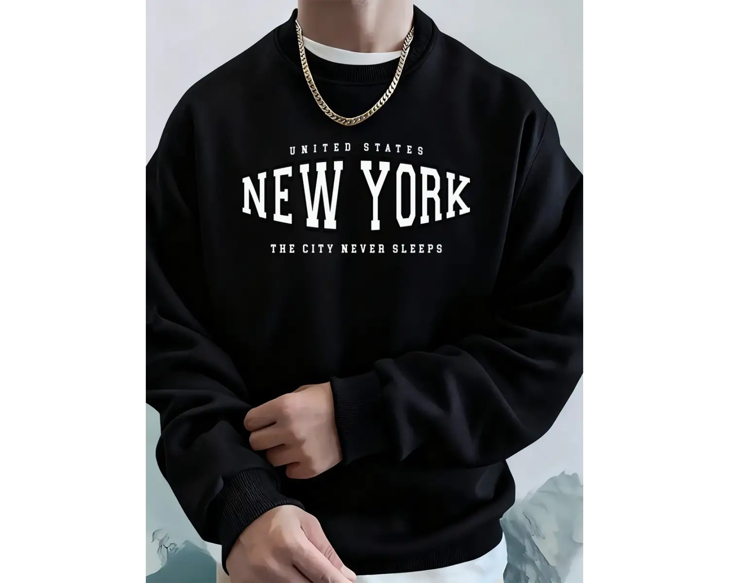 New York ABD Sanat Mektup Baskıları Erkek Kapüşonlular Sonbahar Bisiklet Yaka Tişörtü Temel P