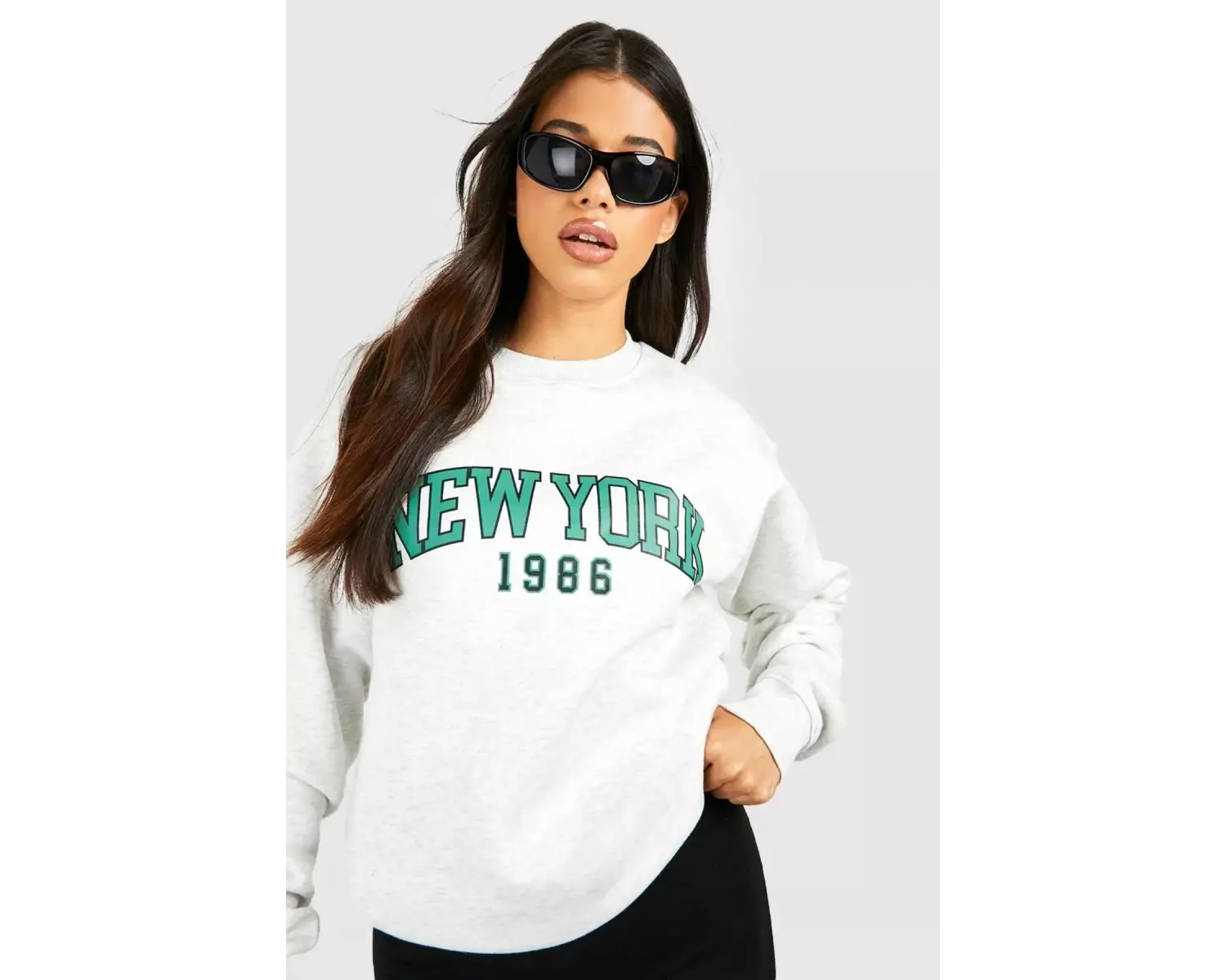 NEW YORK Baskılı Üç İplik ünisex oversize sweatshirt Beyaz