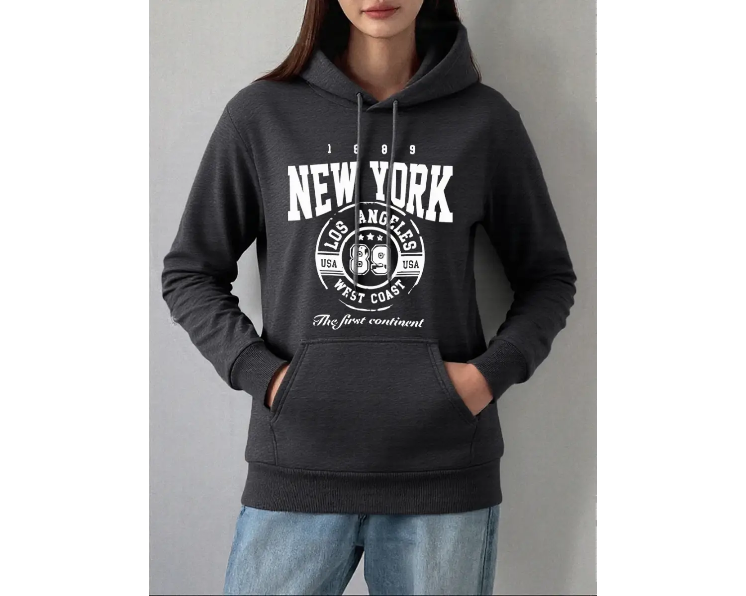 New York Batı Yakası Baskı Kapüşonlular Kadın Kış Polar Sıcak Kazaklar Temelleri Cep Tişörtü