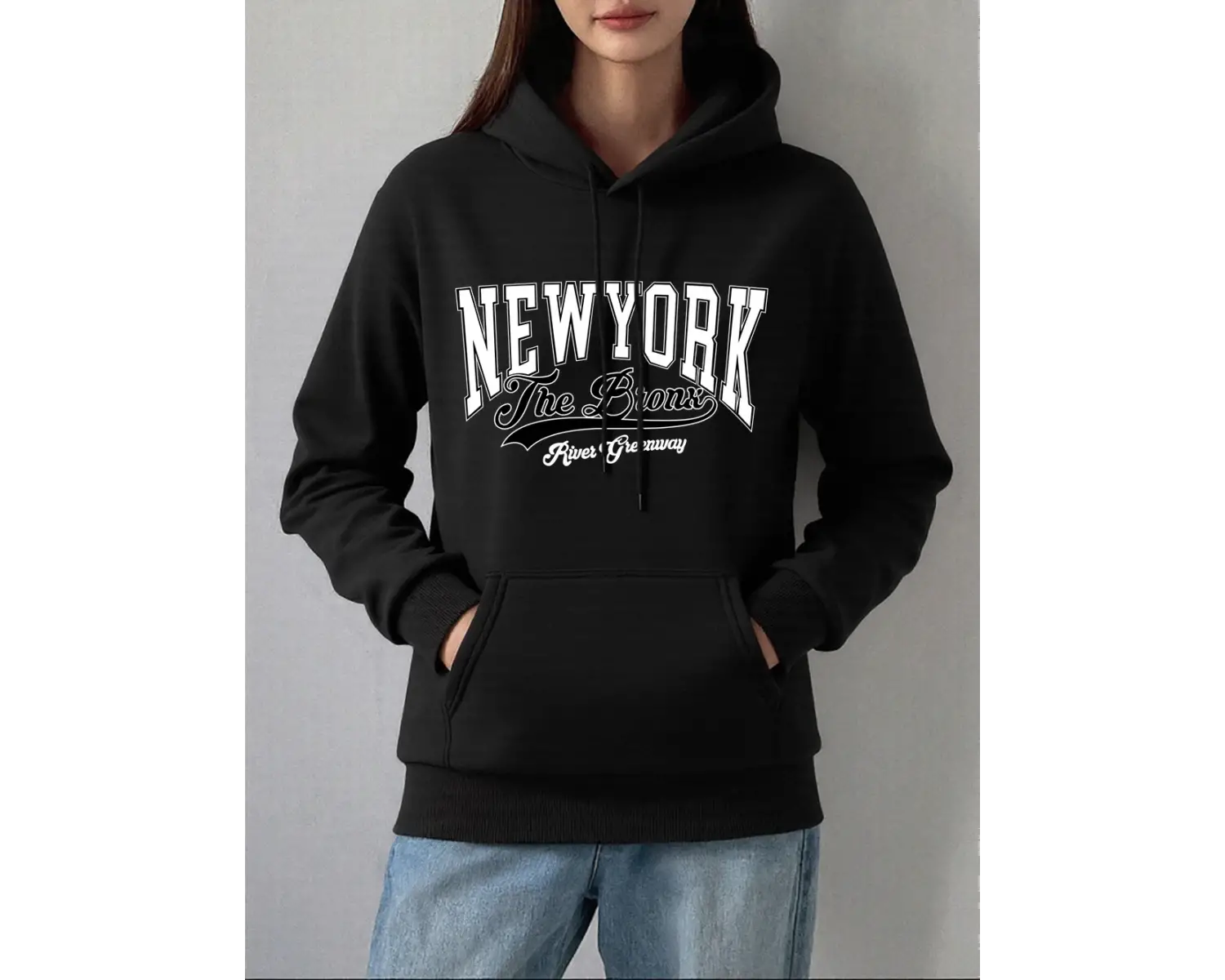 New York Bionk Rives Greenway Baskılar Hoodie Kadın Kış Polar Sıcak Kazak Temelleri Cep Kazak