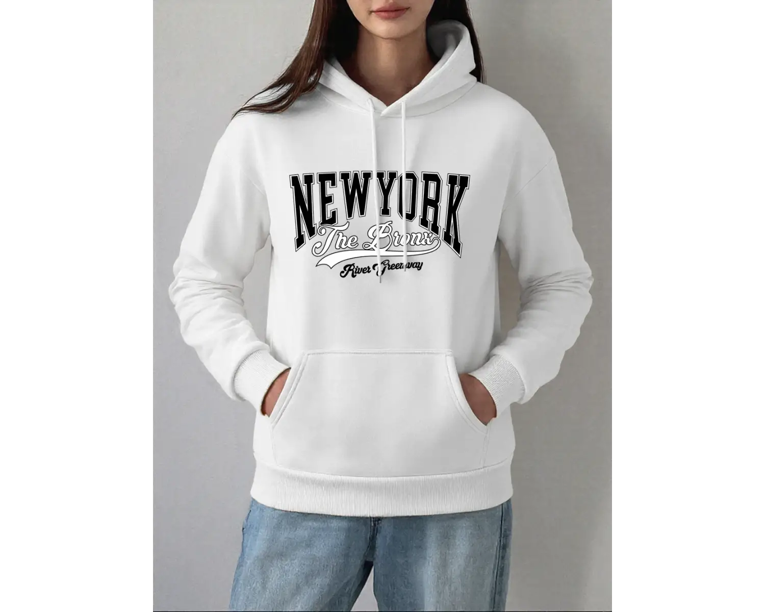 New York Bionk Rives Greenway Baskılar Hoodie Kadın Kış Polar Sıcak Kazak Temelleri Cep Kazak
