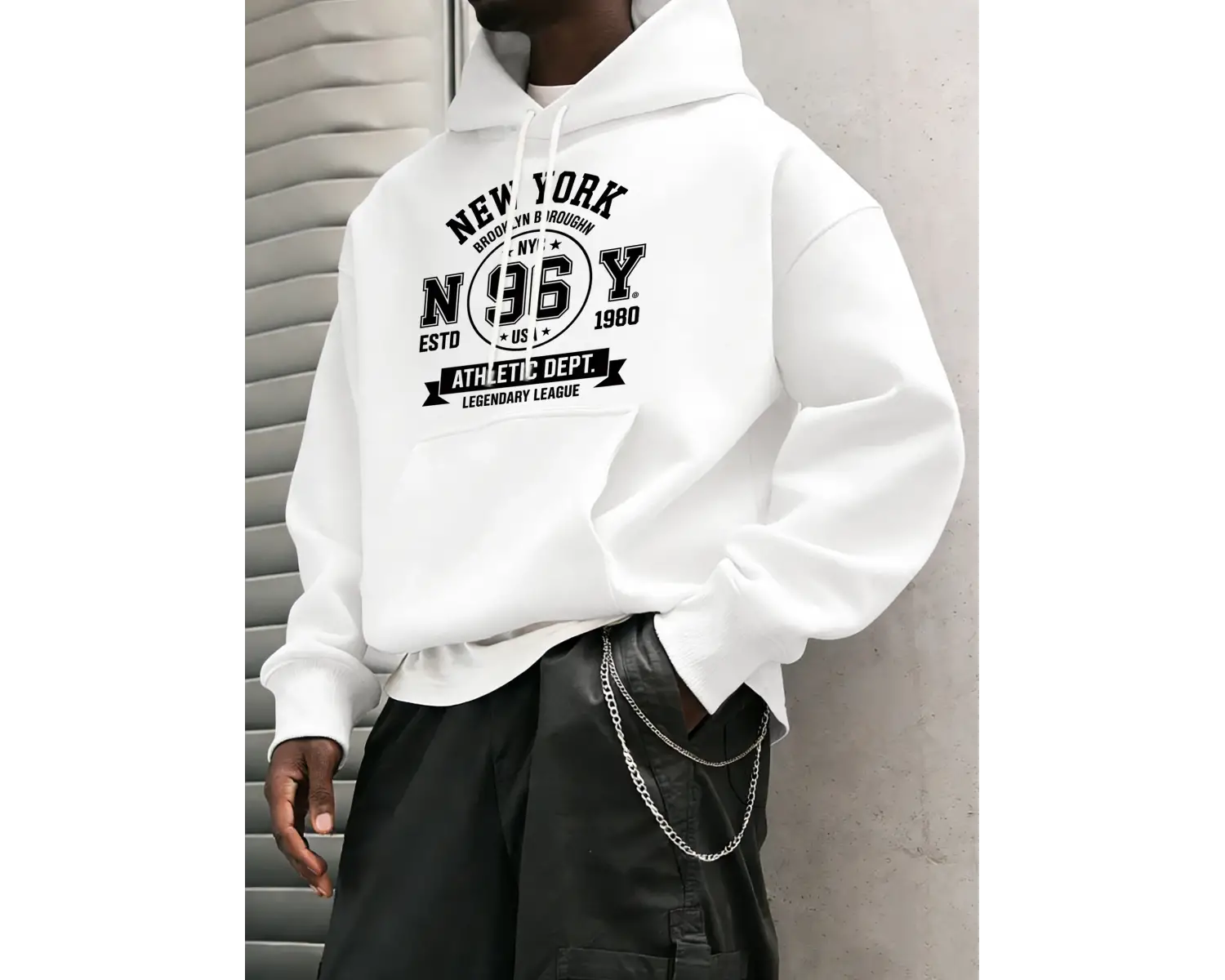 New York Brooklyn Boroughn Baskı Erkekler Sonbahar Polar Kapüşonlular Gevşek Yumuşak Uzun Kol
