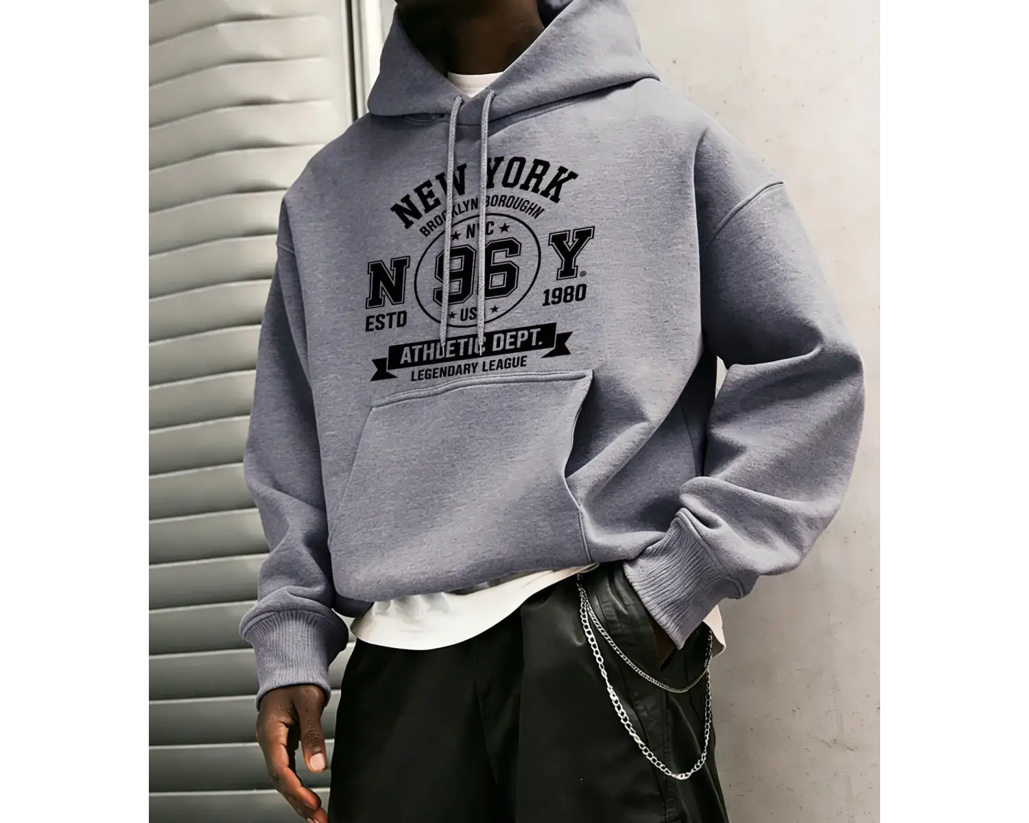 New York Brooklyn Boroughn Baskı Erkekler Sonbahar Polar Kapüşonlular Gevşek Yumuşak Uzun Kol