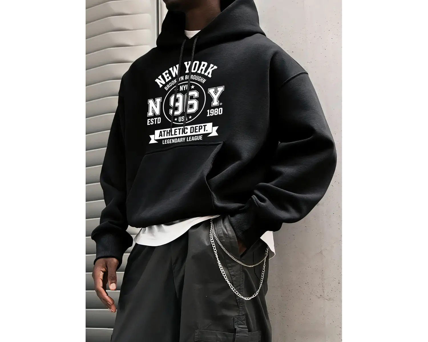New York Brooklyn Boroughn Baskı Erkekler Sonbahar Polar Kapüşonlular Gevşek Yumuşak Uzun Kol