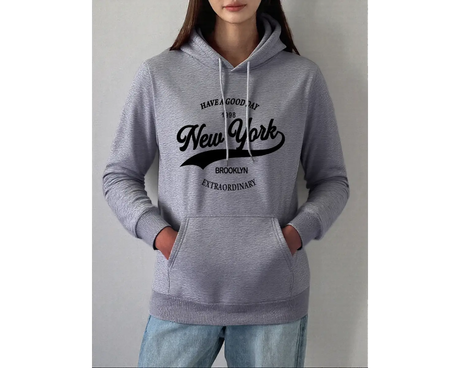 New York Brooklyn Mektup Baskı Kapüşonlular Kadınlar Rahat Cep Kazaklar Kış Polar Sıcak Tişör