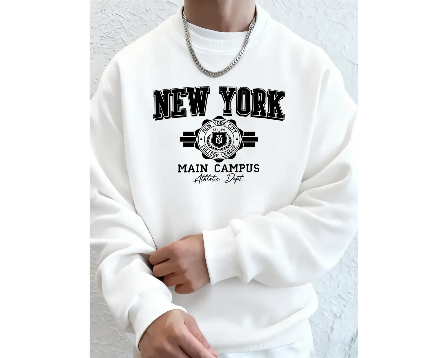 New York City Ana Kampüsü Baskılı Sonbahar Modası Kapüşonlu Erkek Uzun Kollu Her Şeyle Uyumlu