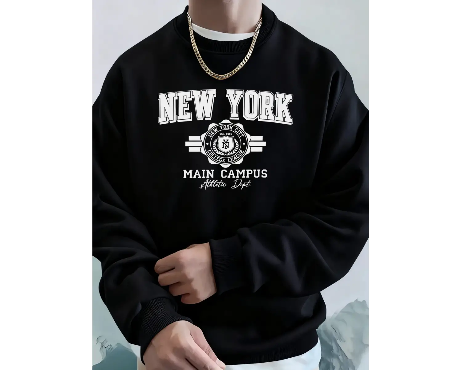 New York City Ana Kampüsü Baskılı Sonbahar Modası Kapüşonlu Erkek Uzun Kollu Her Şeyle Uyumlu