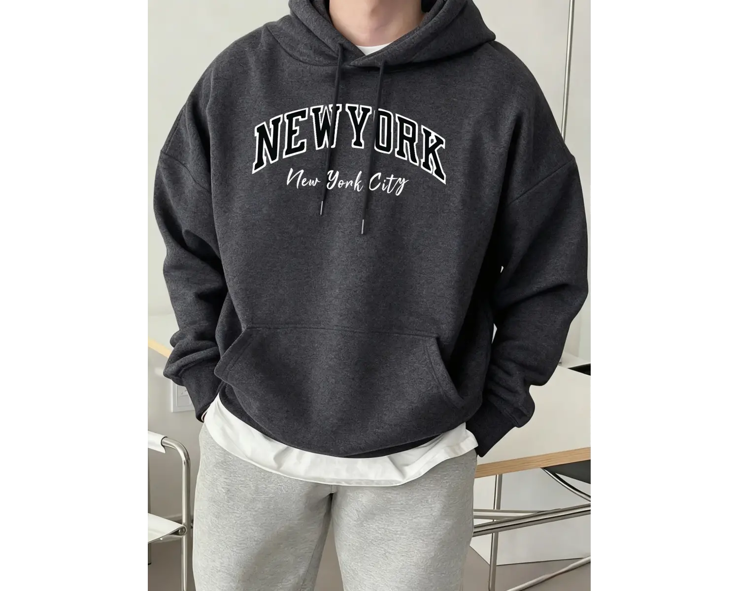 New York City Letter Creativity Baskılı Erkek Günlük Kazak Sokak Sporları Kapüşonlular Sonbah