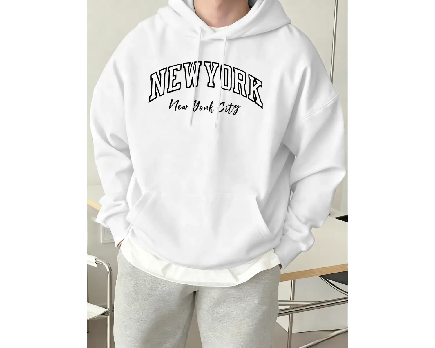 New York City Letter Creativity Baskılı Erkek Günlük Kazak Sokak Sporları Kapüşonlular Sonbah