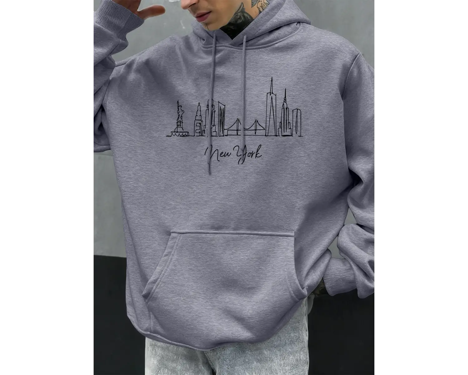 New York City Line Baskı Sonbahar Kapüşonlular Erkekler Polar Rahat Hoody Rahat Hip Hop Sokak