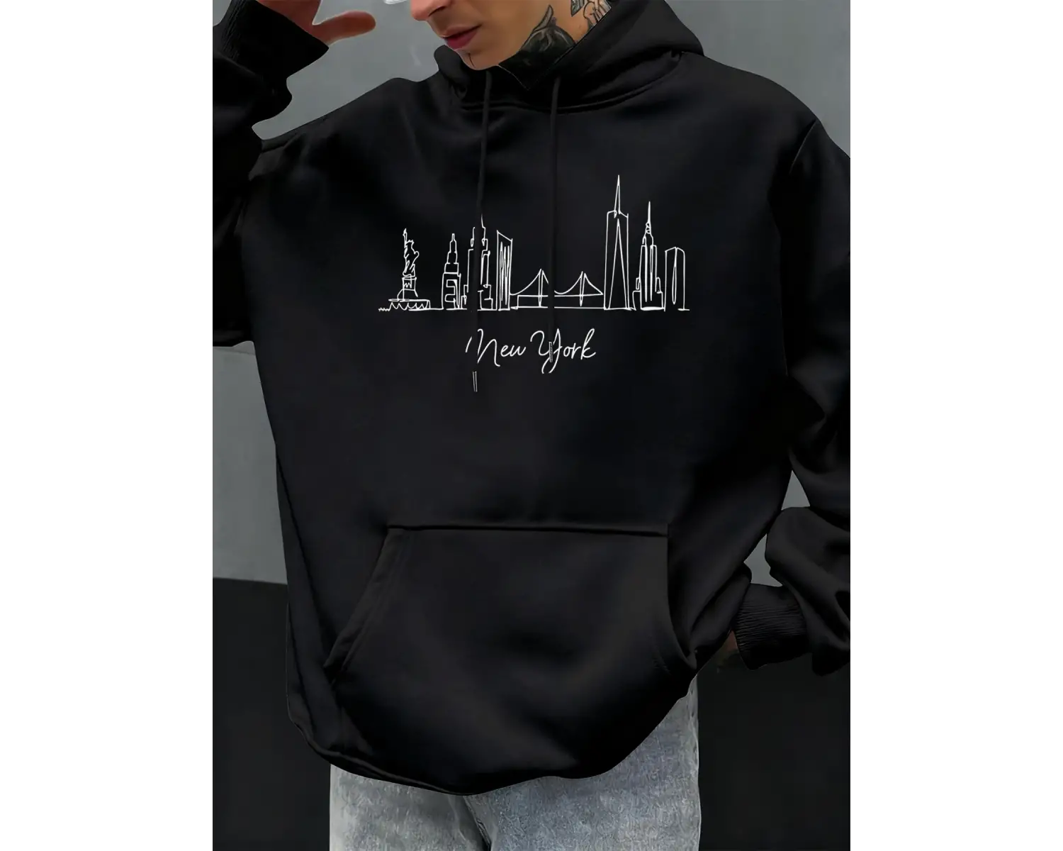 New York City Line Baskı Sonbahar Kapüşonlular Erkekler Polar Rahat Hoody Rahat Hip Hop Sokak