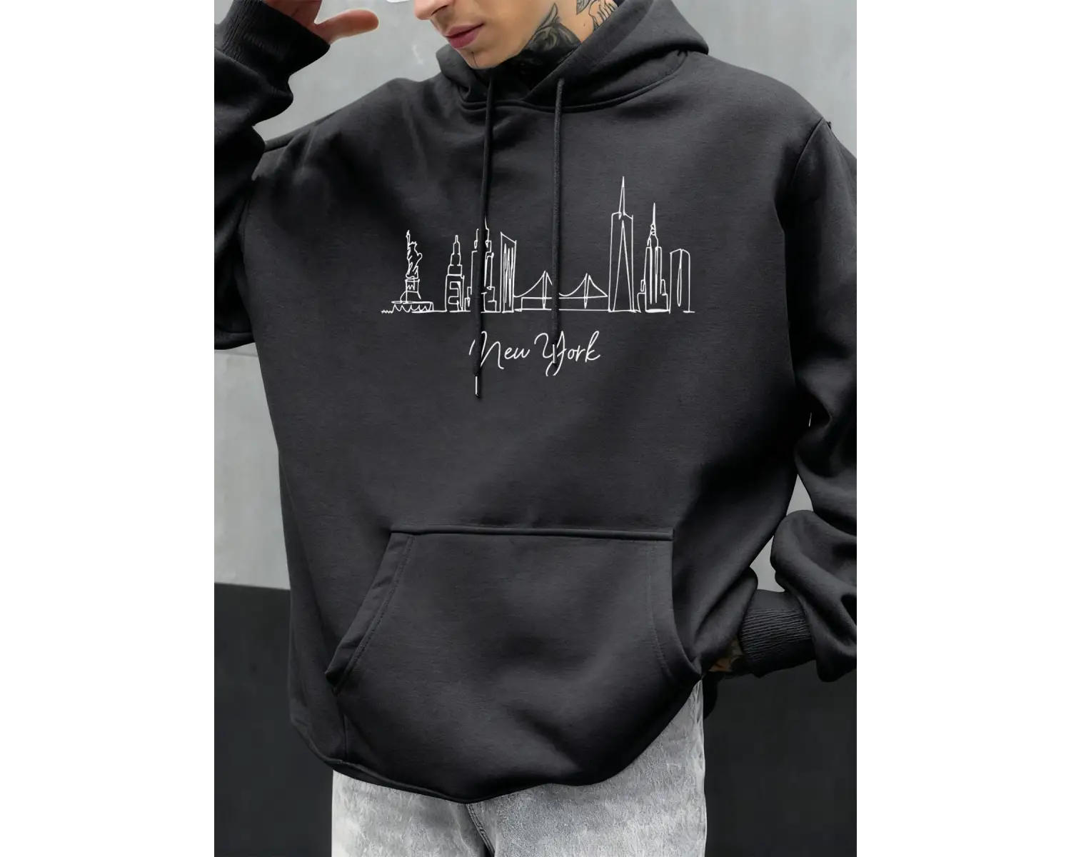 New York City Line Baskı Sonbahar Kapüşonlular Erkekler Polar Rahat Hoody Rahat Hip Hop Sokak