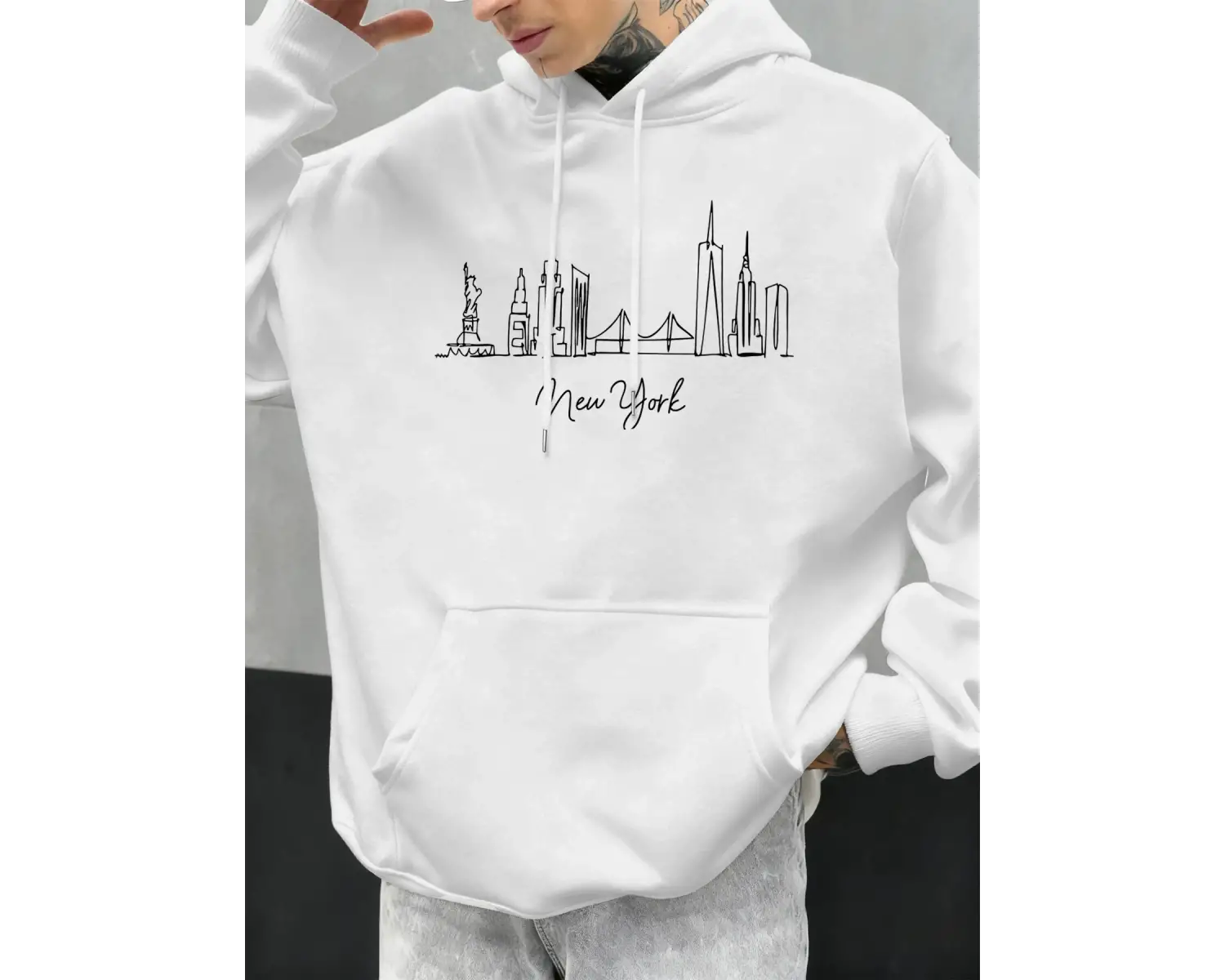 New York City Line Baskı Sonbahar Kapüşonlular Erkekler Polar Rahat Hoody Rahat Hip Hop Sokak
