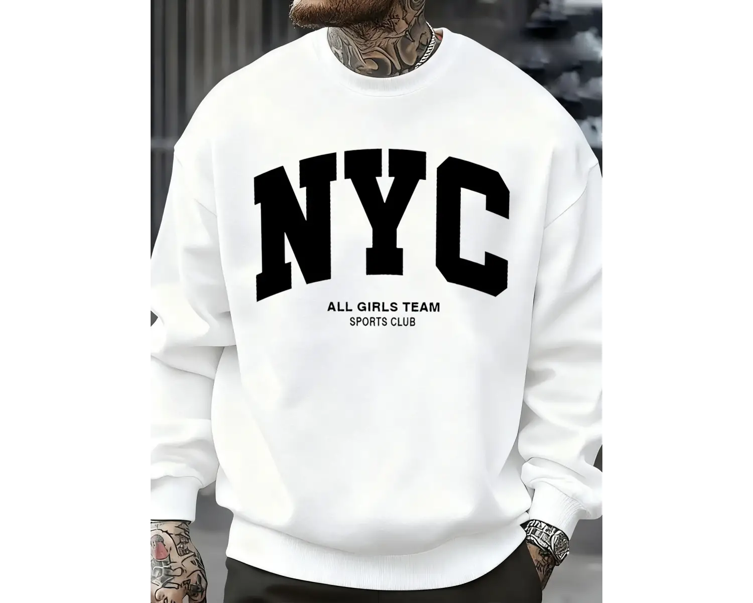 New York City Mektup Göz Alıcı Baskılı Erkek Tişörtü Çok Renkli Kazak Günlük Moda Spor Giyim