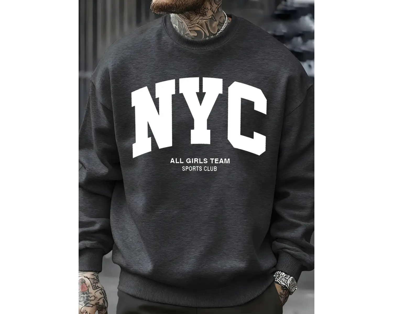 New York City Mektup Göz Alıcı Baskılı Erkek Tişörtü Çok Renkli Kazak Günlük Moda Spor Giyim