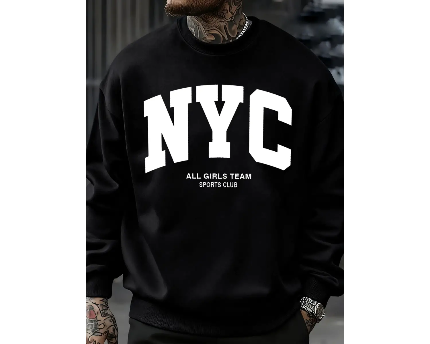 New York City Mektup Göz Alıcı Baskılı Erkek Tişörtü Çok Renkli Kazak Günlük Moda Spor Giyim