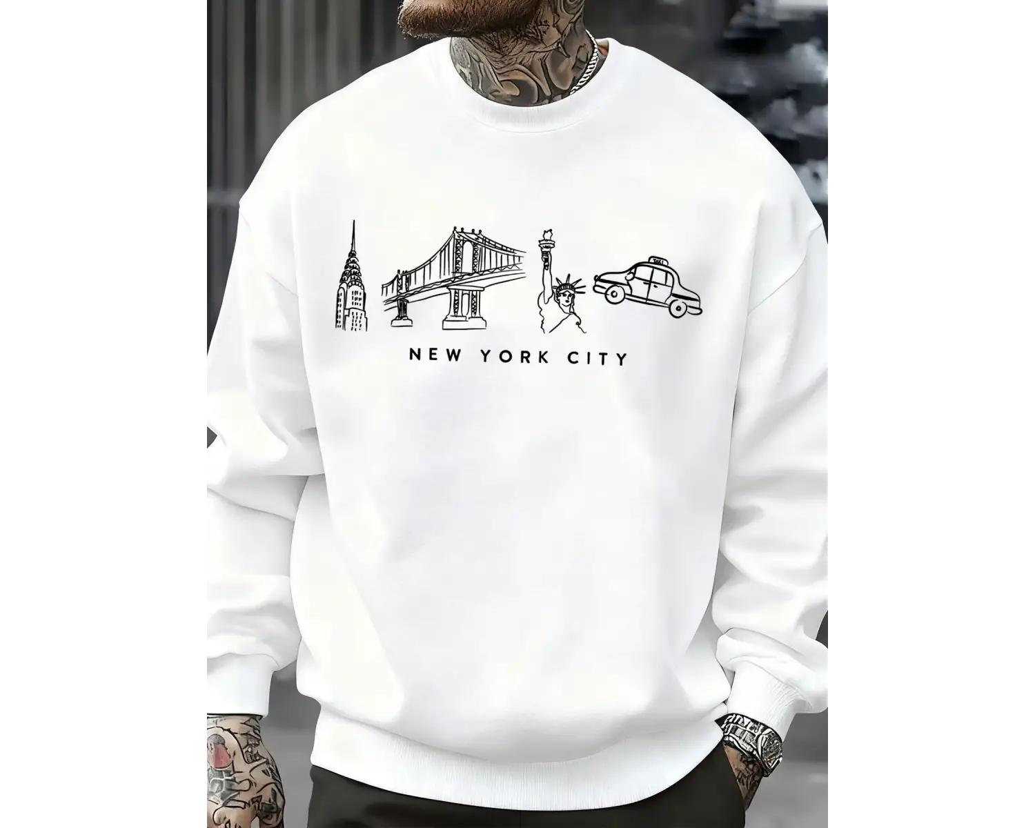 New York City Özellik Desen Erkekler Kazak Sonbahar Bisiklet Yaka Kazak Hip Hop Çok Renkli Gi