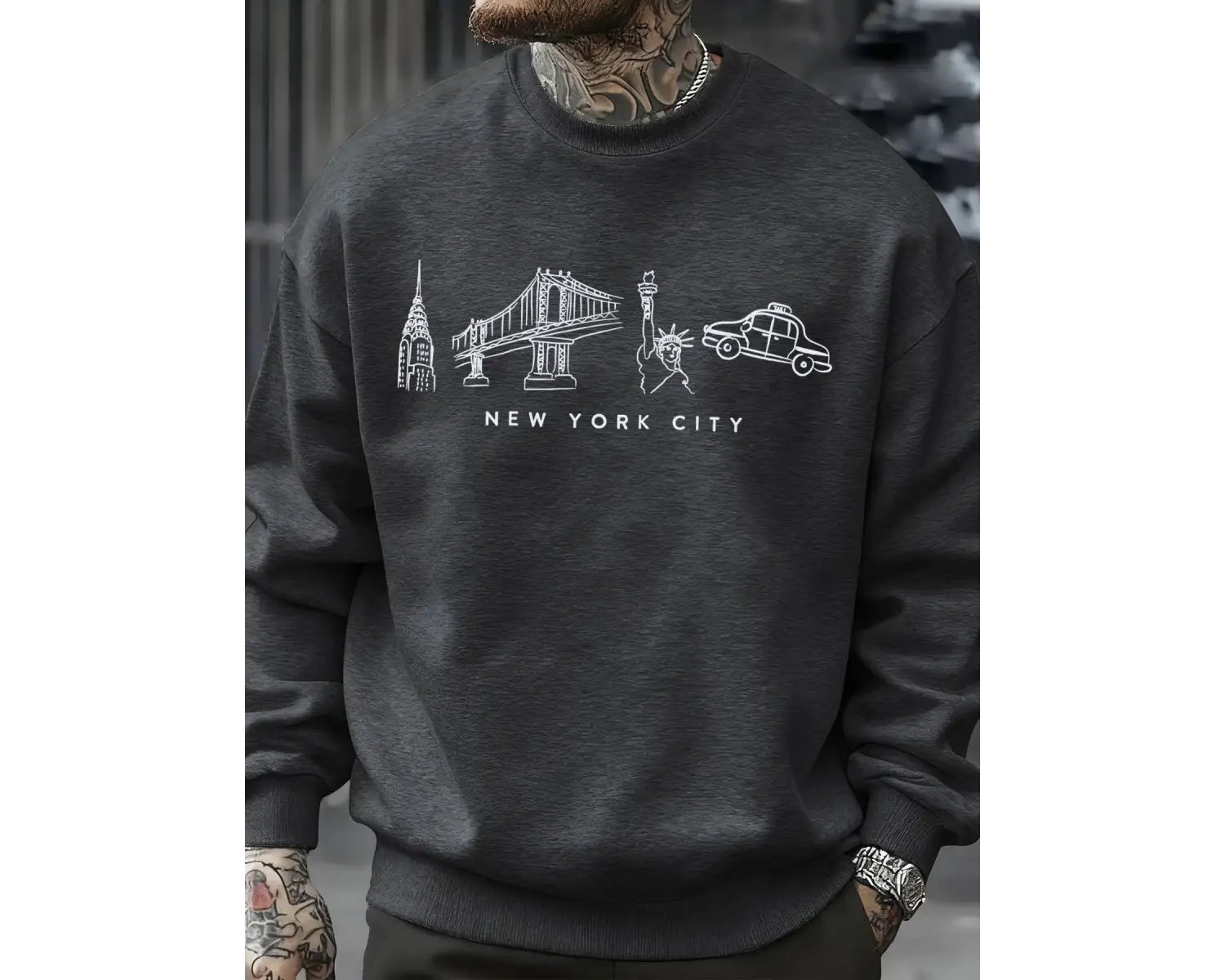 New York City Özellik Desen Erkekler Kazak Sonbahar Bisiklet Yaka Kazak Hip Hop Çok Renkli Gi