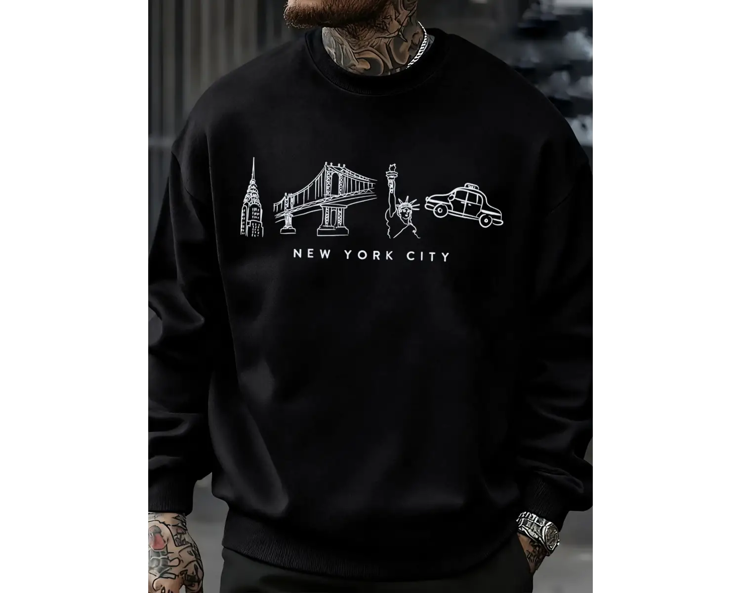 New York City Özellik Desen Erkekler Kazak Sonbahar Bisiklet Yaka Kazak Hip Hop Çok Renkli Gi