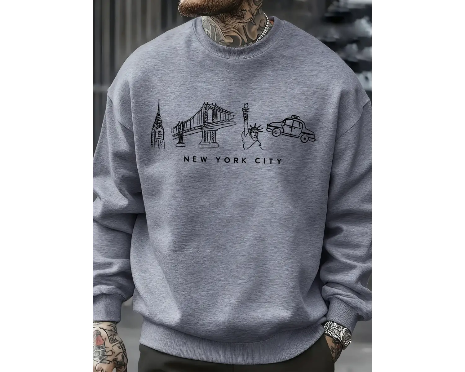 New York City Özellik Desen Erkekler Kazak Sonbahar Bisiklet Yaka Kazak Hip Hop Çok Renkli Gi