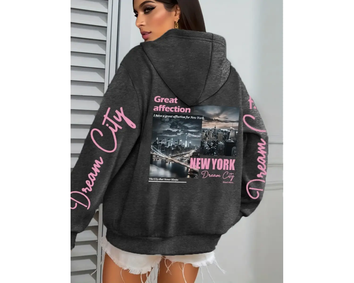 New York Dream City Büyük Sevgi Baskılar Kadın Kapüşonlular Hip Hop Gevşek Streetweet Tüm Maç