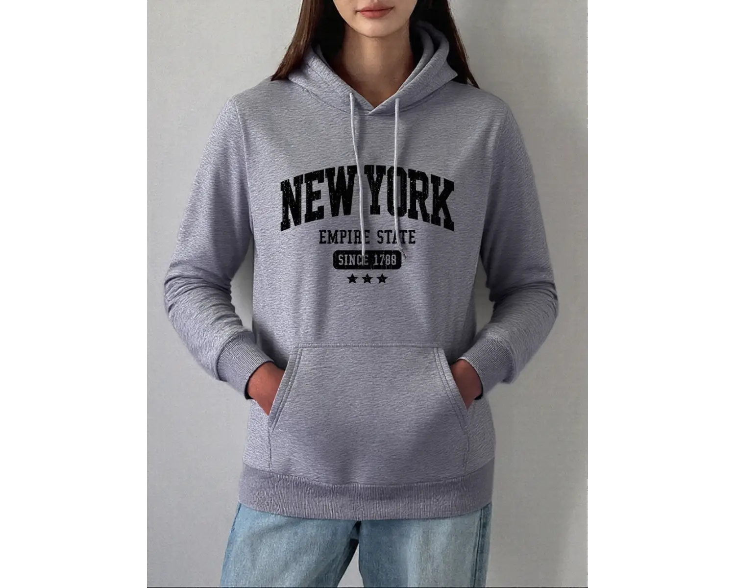 New York Empire State 1788den beri Baskı Kapüşonlular Kadın Kış Polar Tişörtü Temelleri Cep
