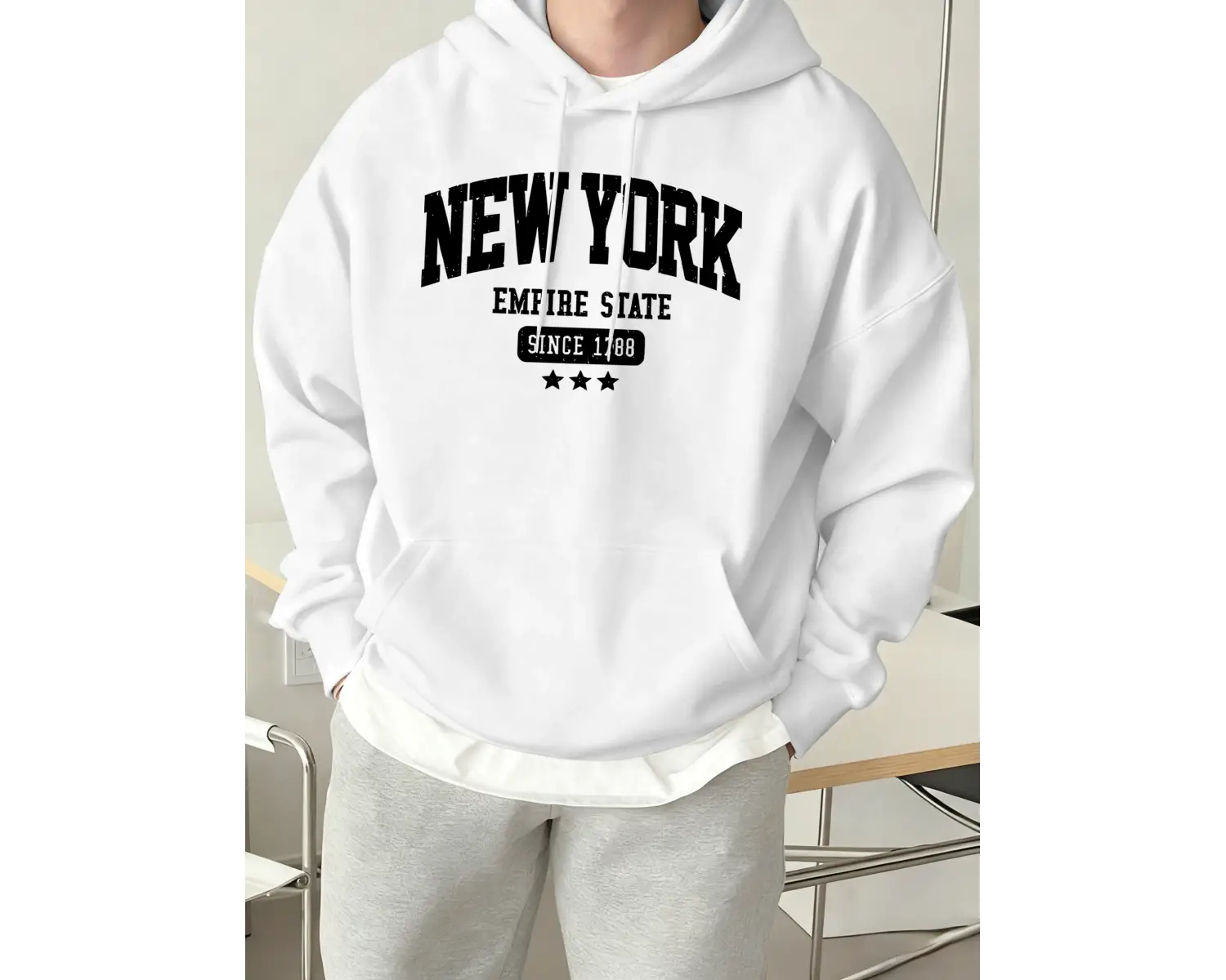 New York Empire State 1788den Bu Yana Desen Erkek Sonbahar Günlük Kapüşonlular Moda Spor Kaz