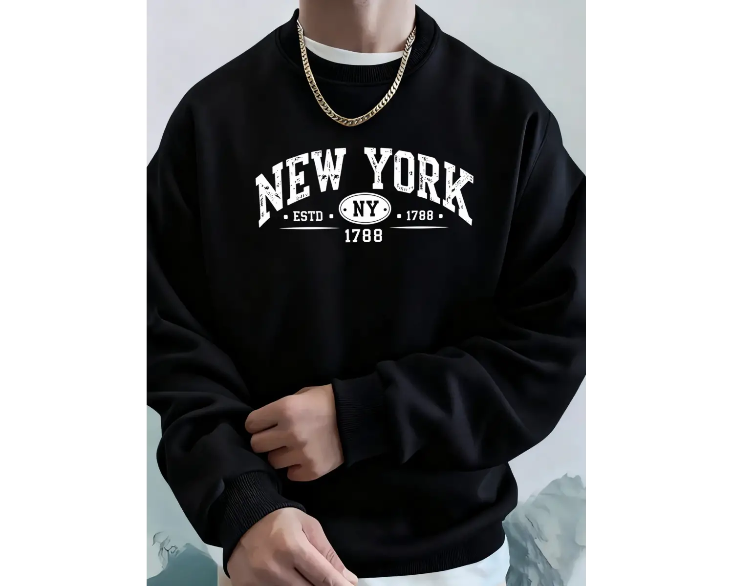 New York Estd 1788 Baskılı Sonbahar Spor Giyim Erkek High Street Polar Kapüşonlu Üst Günlük R